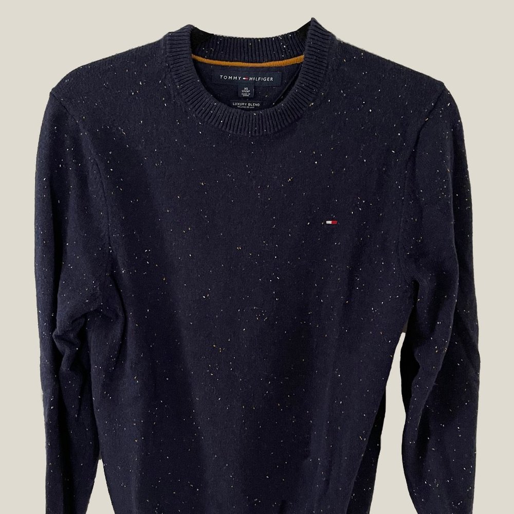 SALE XS TOMMY HILFIGER NAVY SPECKLED LUXURY BLEND CREWNECK SWEATER